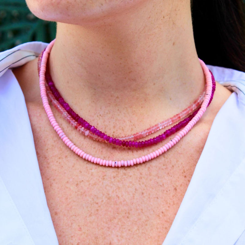 Micro Beaded Necklace - Clear Pink