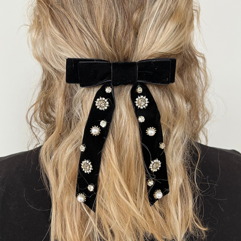 Velvet Bow Clip - Black