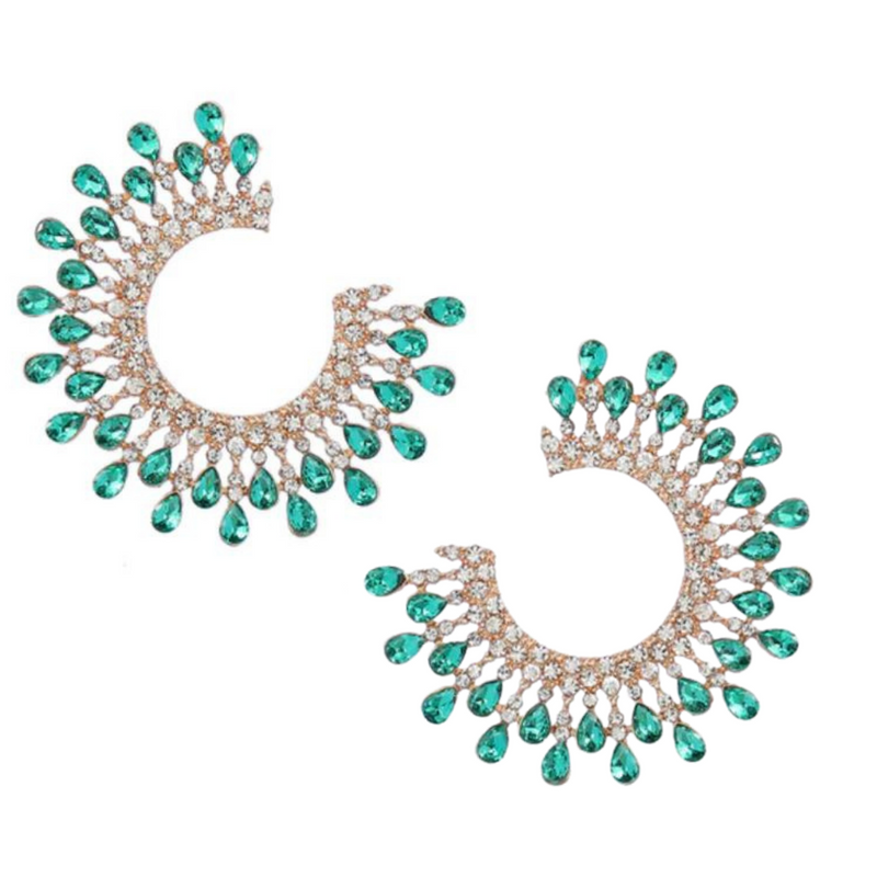 Diamond Burst Earrings - Green