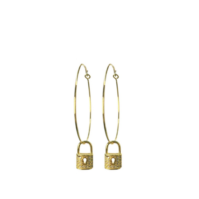 Lock Charm Gold Wire Hoops (case pack of 2) - wholesale