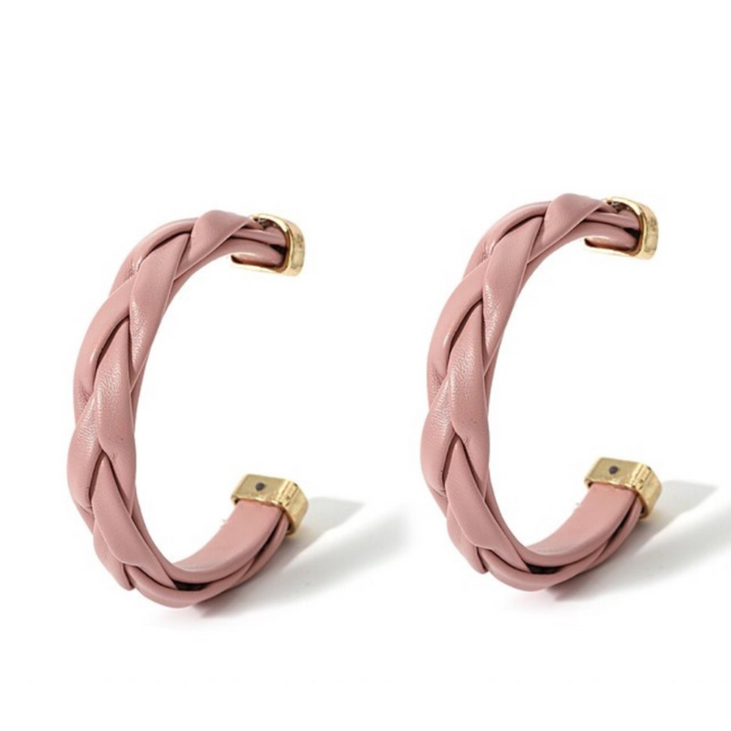 Braided Leather Hoops - light pink