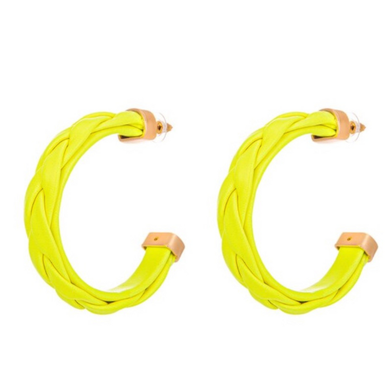 Braided Leather Hoops - yellow