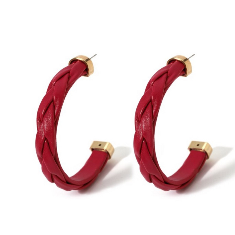 Braided Leather Hoops - rose