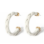 Braided Leather Hoops - white