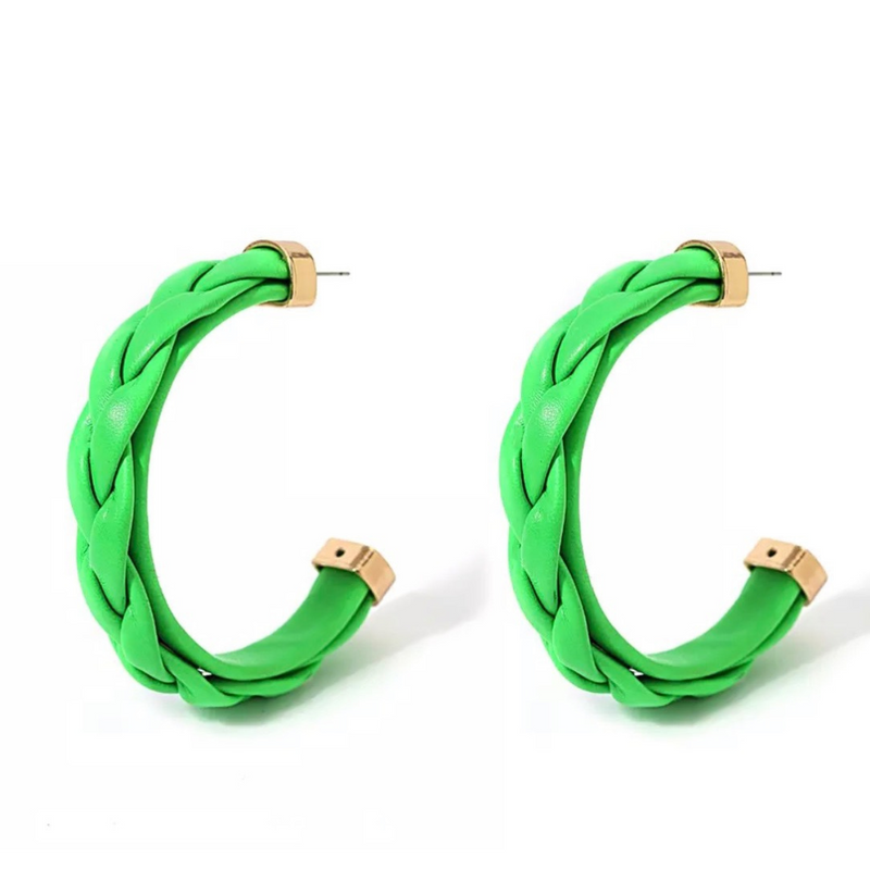 Braided Leather Hoops - green