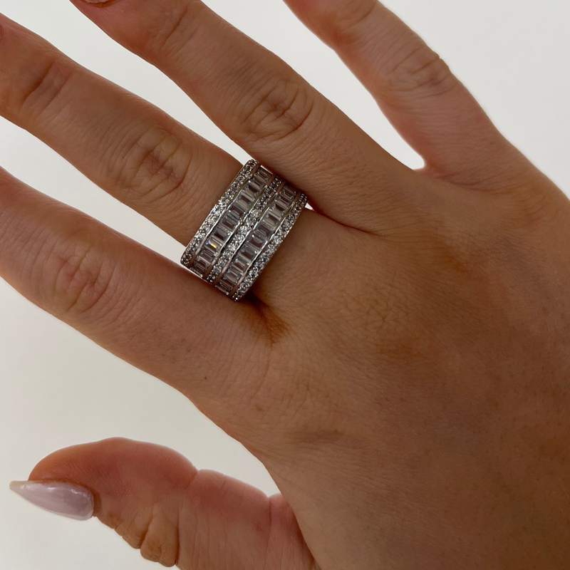 Stacked Crystal Band - silver