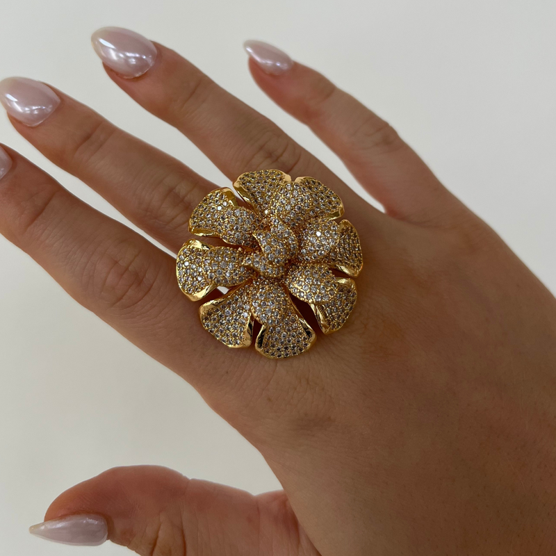Pave flower online ring