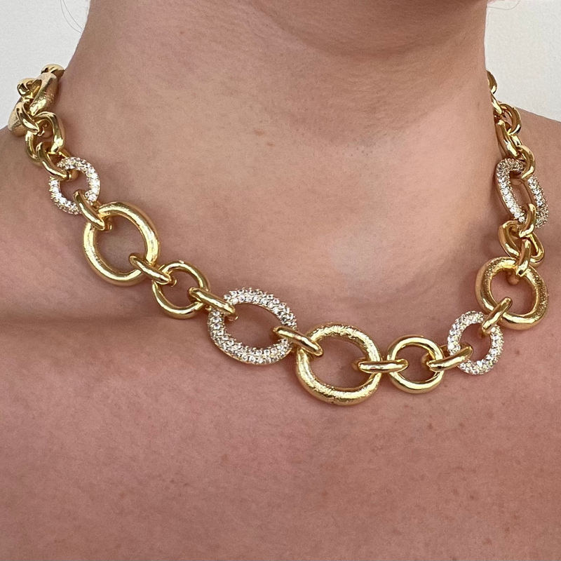 Circular Pave Gold Link Necklace