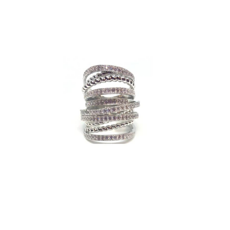 Silver Crossover Cocktail Ring