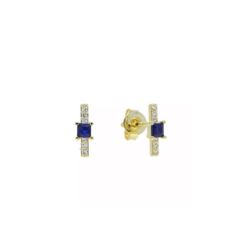 Vertical Bar CZ Stud - sapphire