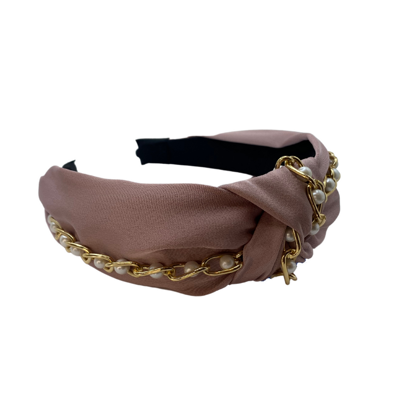 Gold Chain Pearl Headband - Blush