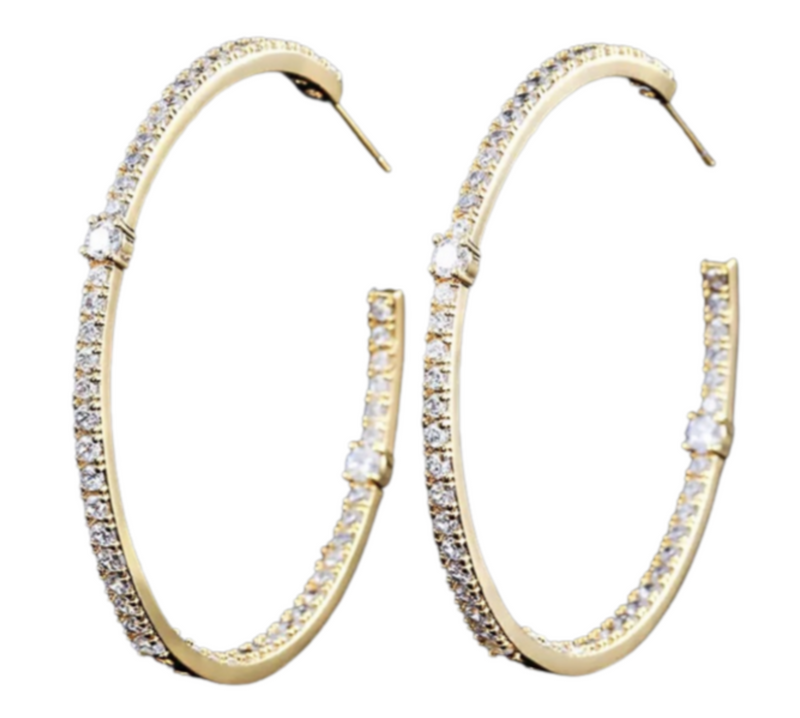 Pave Inset Oval Hoops