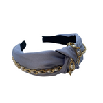 Gold Chain Pearl Headband - sky blue