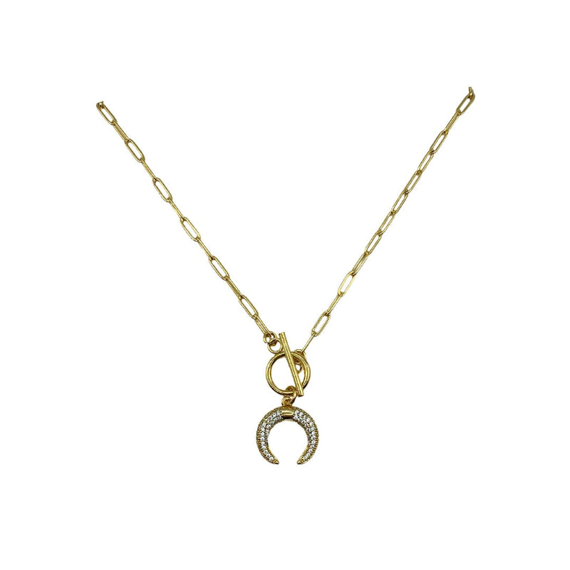 Pave Gold Crescent Horn Necklace