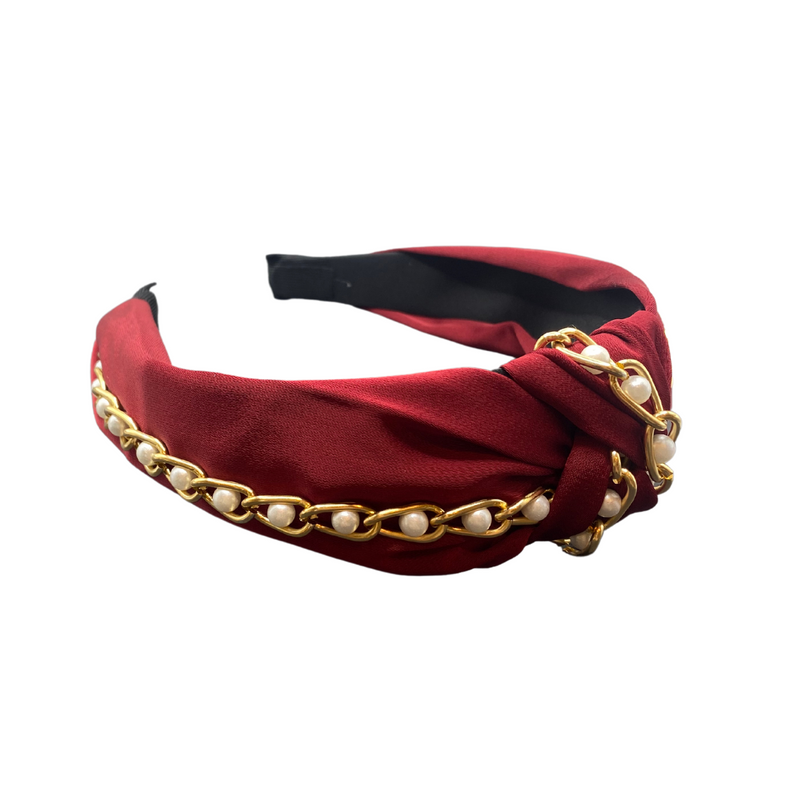 Gold Chain Pearl Headband - Ruby