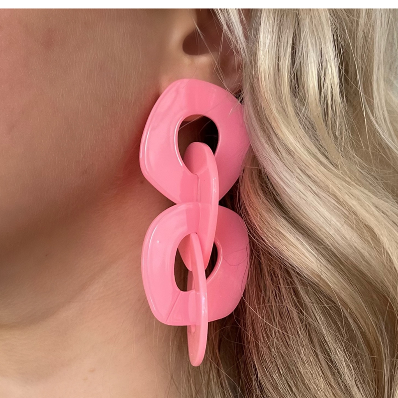 Link Drop Earring - Pink