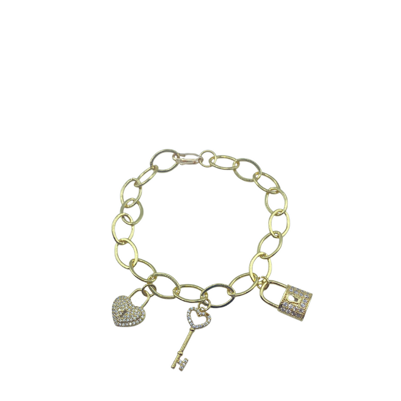 Heart Lock and Key Charm Bracelet - wholesale
