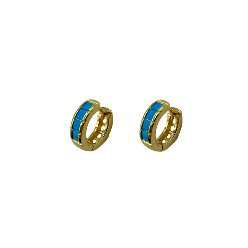 Gold Timeless Huggie Hoop - Turquoise