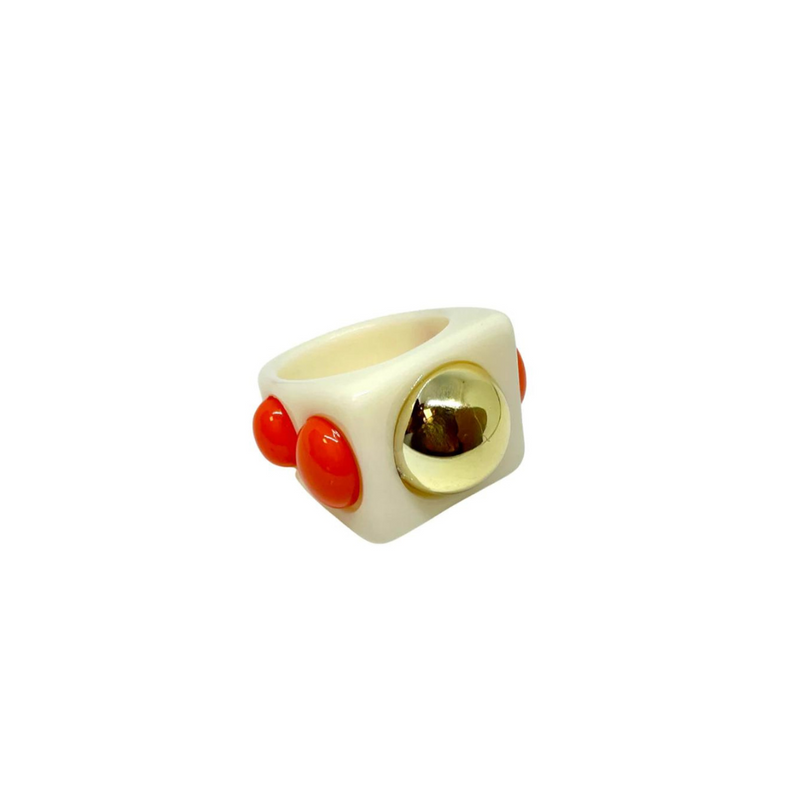 Hip To Be Square Ring-Ivory and Orange