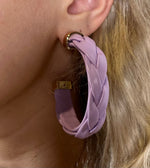 Braided Leather Hoops - black
