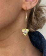 Rainbow Eye Heart Charm Gold Wire Hoop (case pack of 2) - wholesale