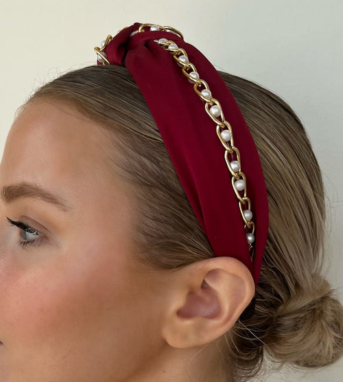 Gold Chain Pearl Headband - Ruby