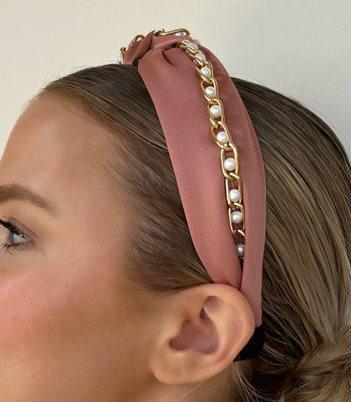 Gold Chain Pearl Headband - Blush