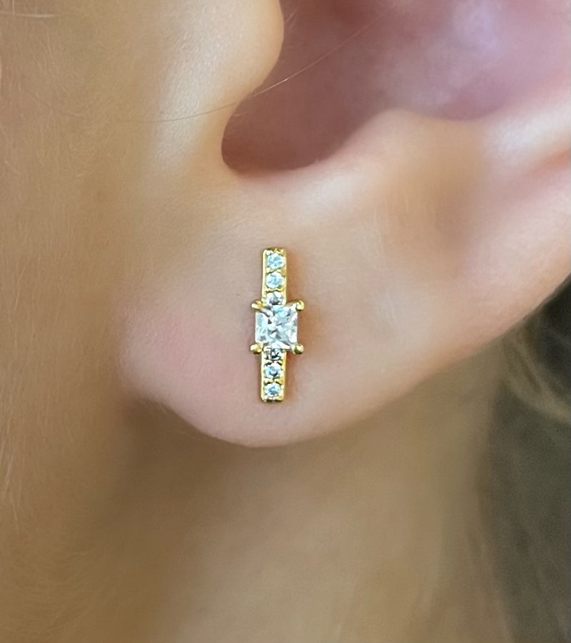 Vertical Bar CZ Stud - crystal