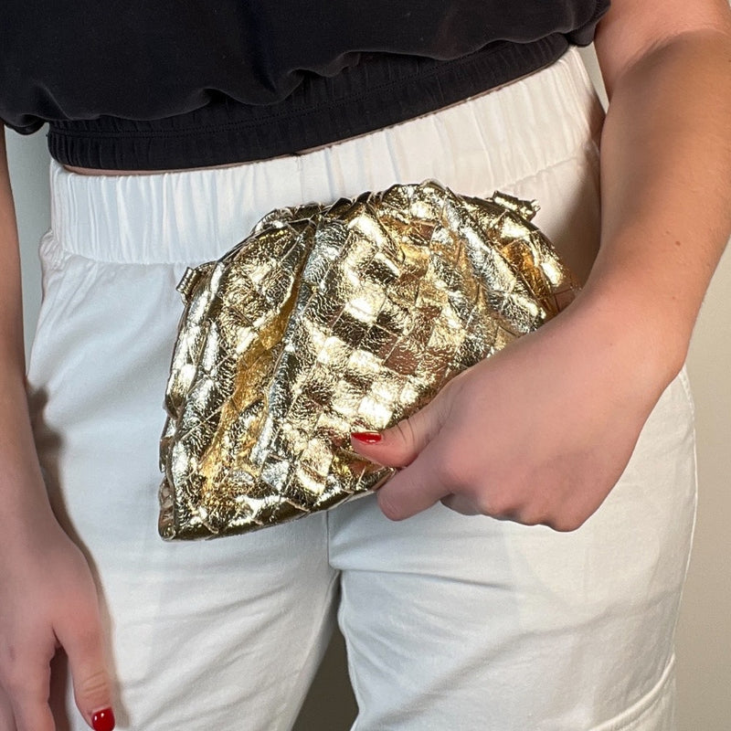 Woven Cloud Clutch - Metallic Gold - wholesale