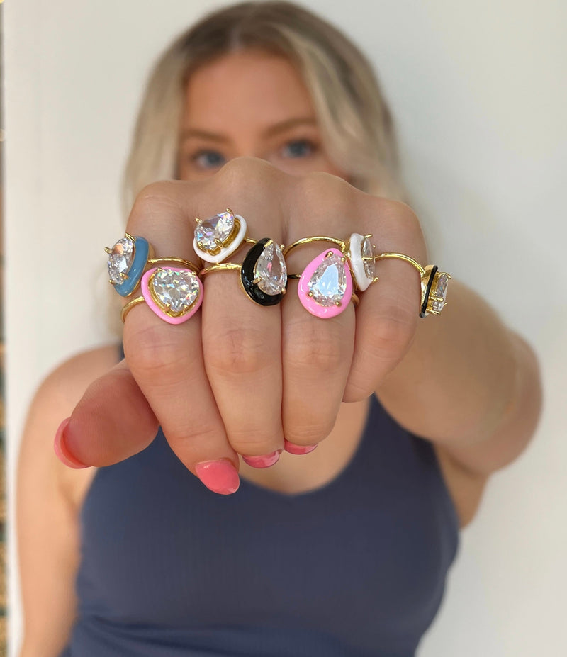 Teardrop Enamel Bezel Ring - more colors