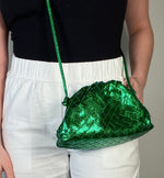 Woven Cloud Clutch - Metallic Green