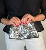 Woven Cloud Clutch - Metallic Silver