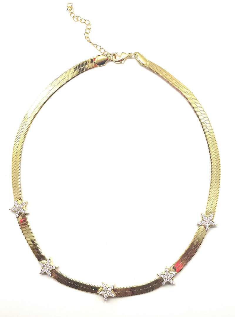 Pave Star Herringbone Necklace