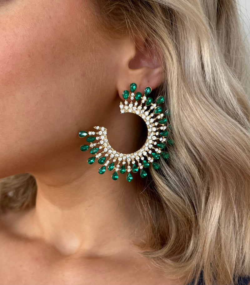 Diamond Burst Earrings - Green