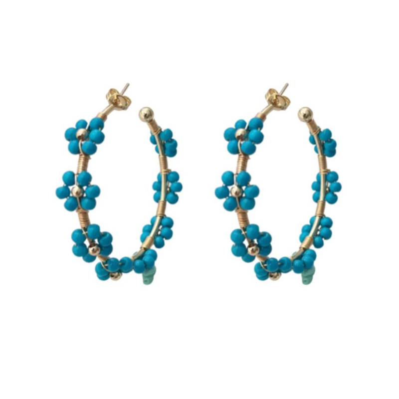 Floral Wire Hoop - Turquoise