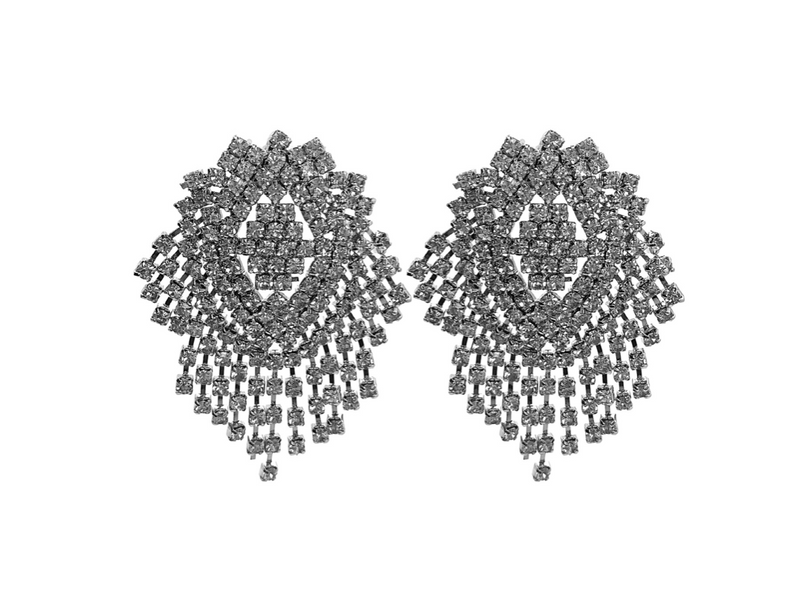 Crystal Cluster Earrings - Silver
